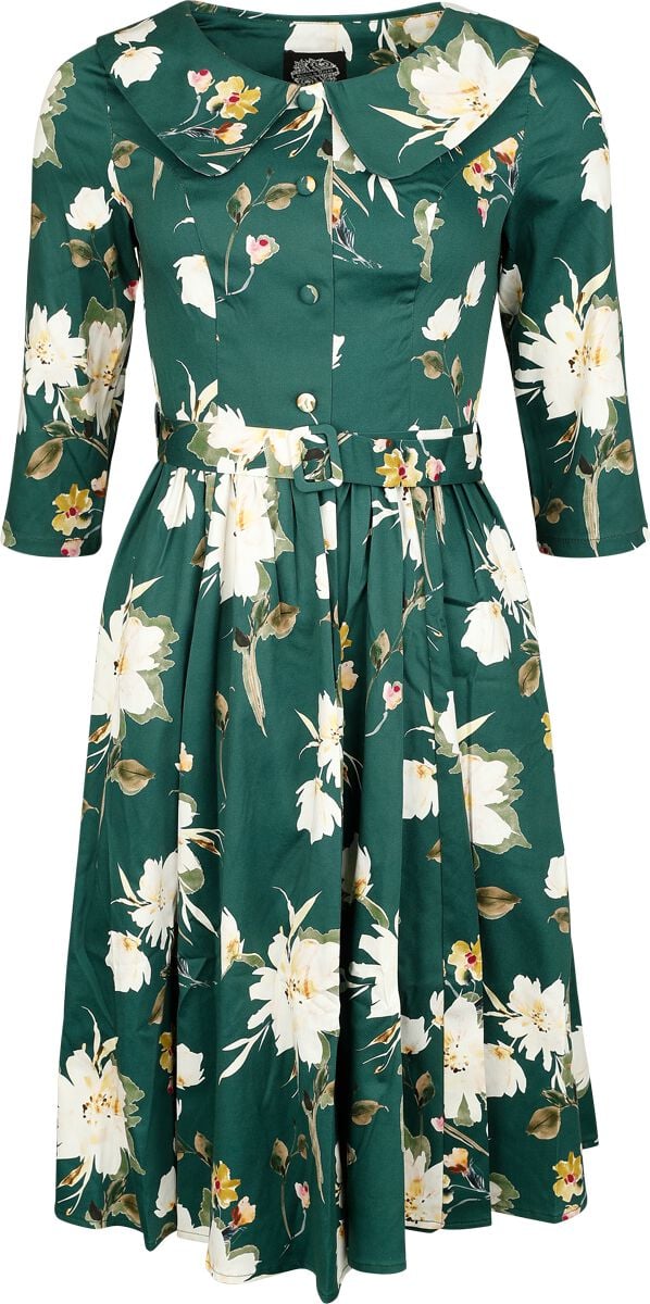 Robe mi-longue Rockabilly de H&R London - Robe à fleurs Emerald - XS à XL - pour Femme - multicolore - H&R London