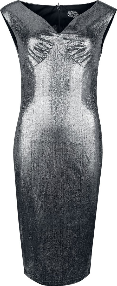Robe mi-longue Rockabilly de H&R London - Robe Silvafleur - XS à XXL - pour Femme - couleur argent - H&R London