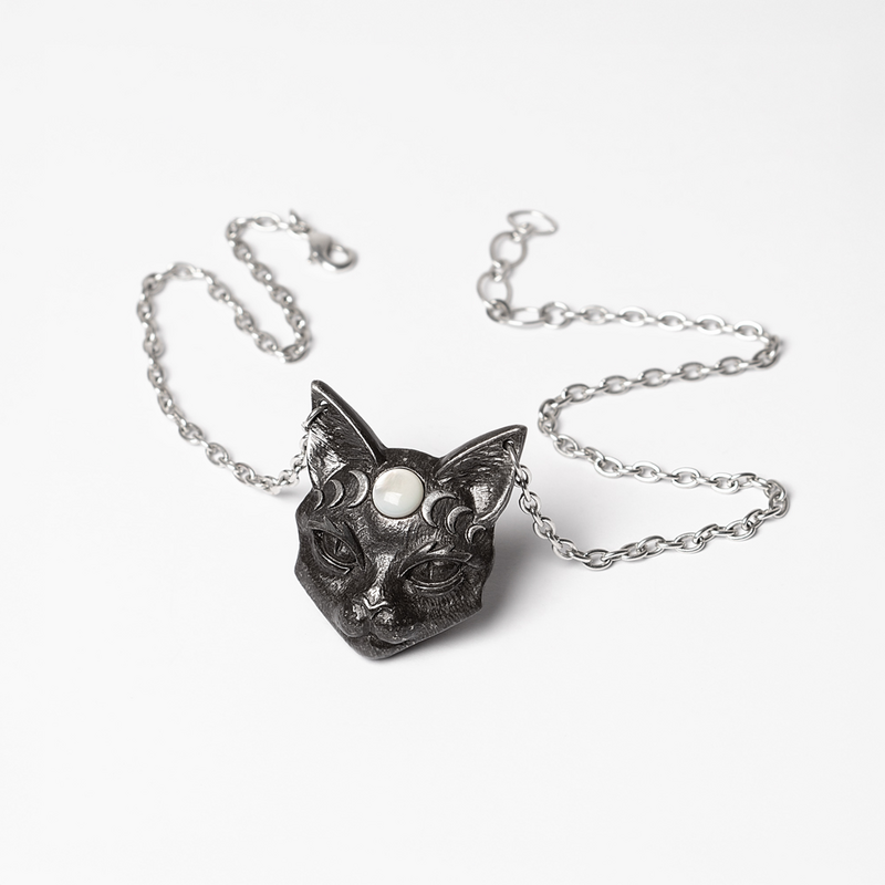 Collier Gothic de Alchemy Gothic - Mystic Moon Cat - pour Unisexe - noir/argent - Alchemy Gothic - View 2