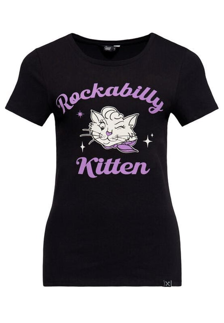 T-Shirt Manches courtes Rockabilly de Queen Kerosin - Rockabilly Kitten - T-Shirt - XS à 4XL - pour Femme - noir - Queen Kerosin