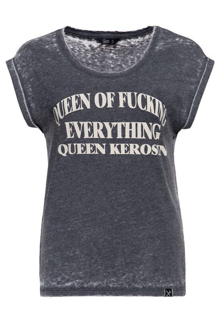 T-Shirt Manches courtes Rockabilly de Queen Kerosin - Queen of Fucking Everything - T-Shirt Délavé - XS à XXL - pour Femme - gris - Queen Kerosin