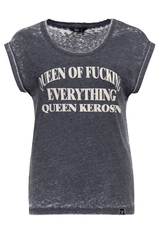 T-Shirt Manches courtes Rockabilly de Queen Kerosin - Queen of Fucking Everything - T-Shirt Délavé - XS à XXL - pour Femme - gris - Queen Kerosin