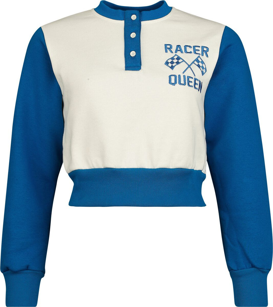 Sweat-shirt Rockabilly de Queen Kerosin - Racer Queen - Haut Manches Longues - XS à 4XL - pour Femme - beige/bleu foncé - Queen Kerosin