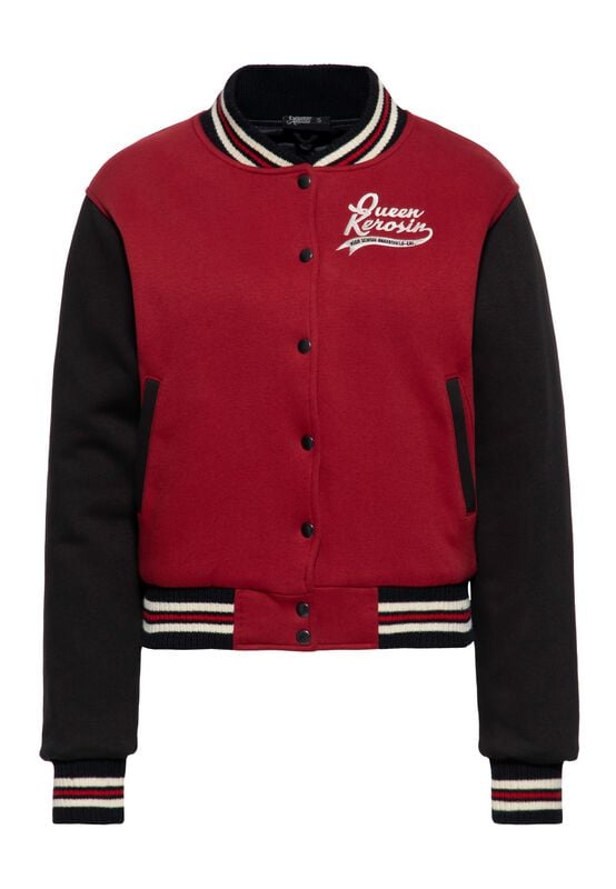 Veste mi-saison Rockabilly de Queen Kerosin - Bakersfield Highschool - Veste Teddy - XS à XL - pour Femme - noir/rouge - Queen Kerosin