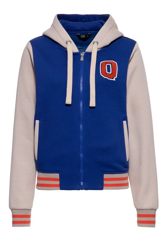 Sweat-shirt zippé à capuche Rockabilly de Queen Kerosin - Kitten Sport Club Varsity - Veste - XS à XL - pour Femme - bleu/beige - Queen Kerosin