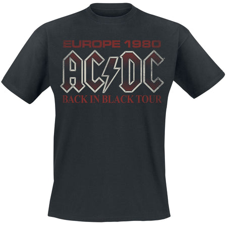 T-Shirt Manches courtes  de AC/DC - Back In Black Europe 1980 - S à 4XL - pour Homme - noir - AC/DC
