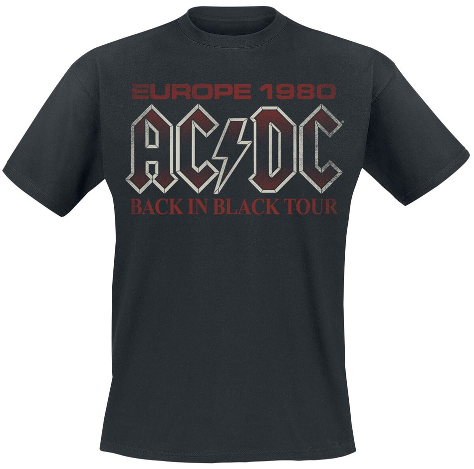 T-Shirt Manches courtes  de AC/DC - Back In Black Europe 1980 - S à 4XL - pour Homme - noir - AC/DC