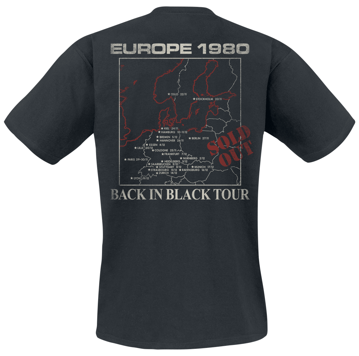 T-Shirt Manches courtes  de AC/DC - Back In Black Europe 1980 - S à 4XL - pour Homme - noir - AC/DC - View 2