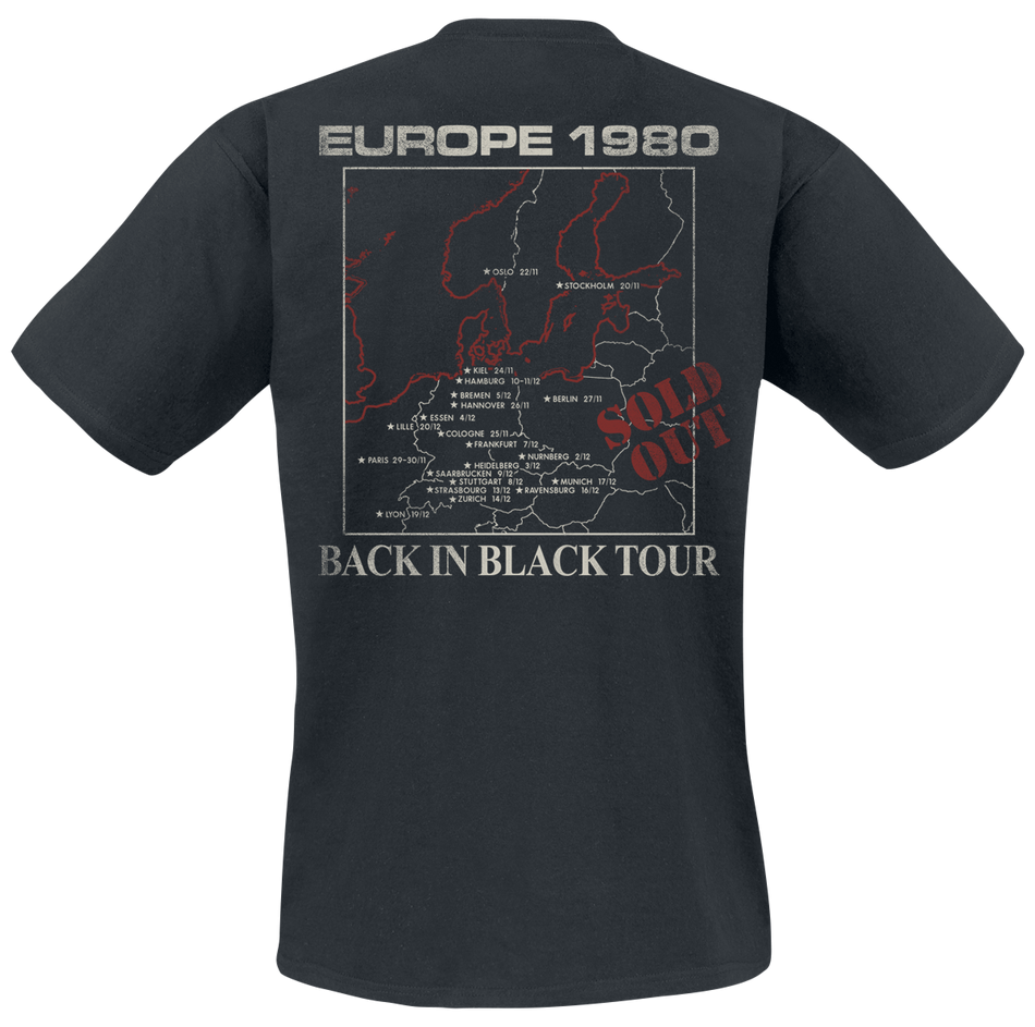 T-Shirt Manches courtes  de AC/DC - Back In Black Europe 1980 - S à 4XL - pour Homme - noir - AC/DC - View 2