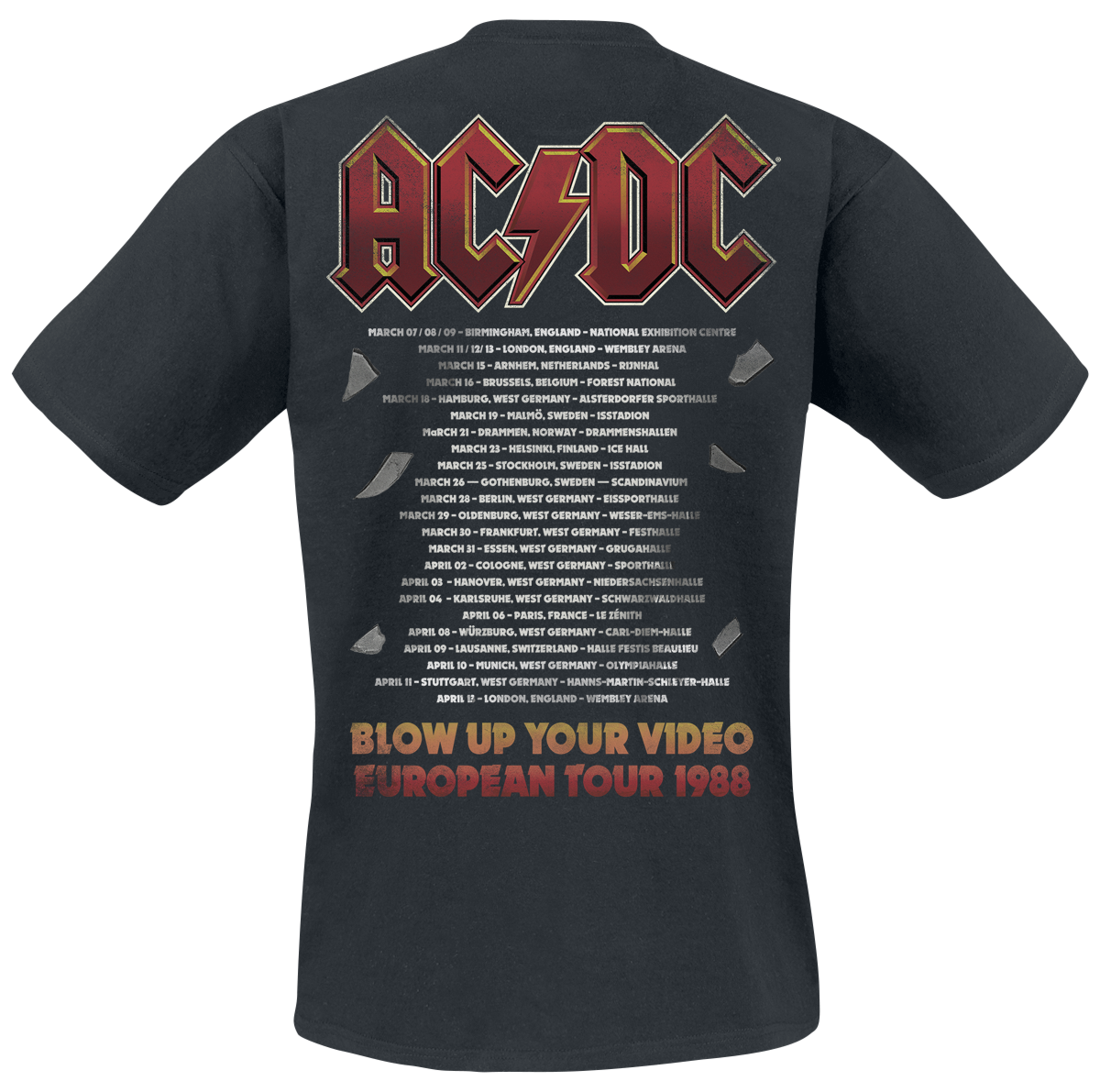 T-Shirt Manches courtes  de AC/DC - European Tour 1988 - S à 5XL - pour Homme - noir - AC/DC - View 2