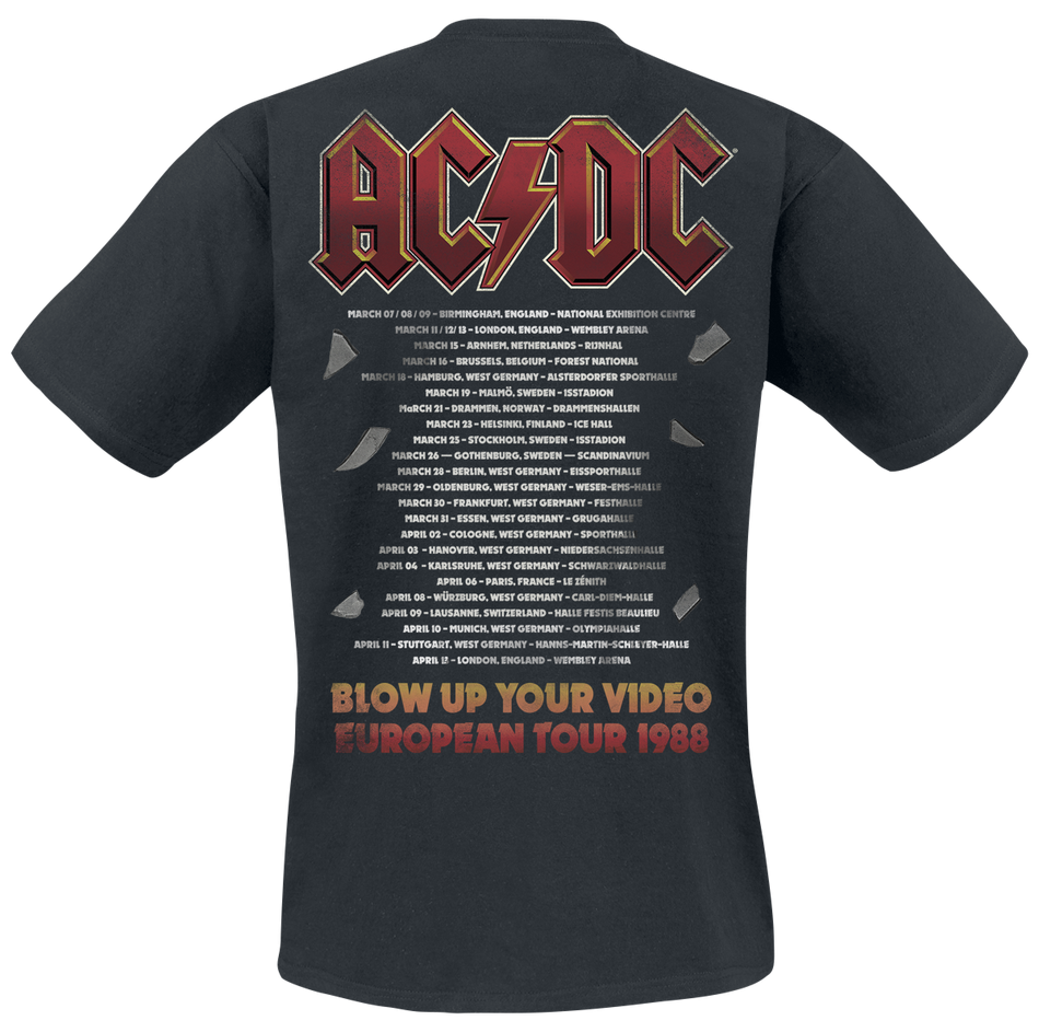 T-Shirt Manches courtes  de AC/DC - European Tour 1988 - S à 5XL - pour Homme - noir - AC/DC - View 2