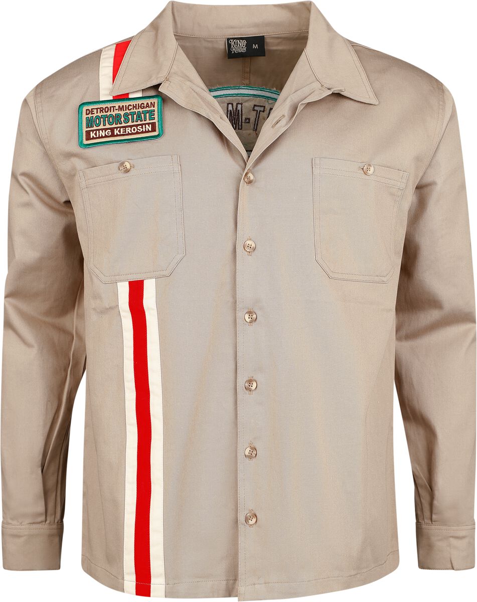 Chemise manches longues Rockabilly de King Kerosin - Dragstrip Motorstate - Chemise - L à 4XL - pour Homme - kaki - King Kerosin