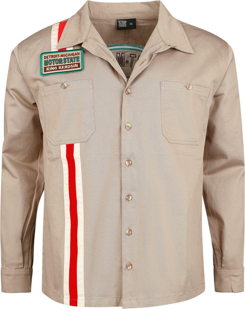 Chemise manches longues Rockabilly de King Kerosin - Dragstrip Motorstate - Chemise - L à 4XL - pour Homme - kaki - King Kerosin