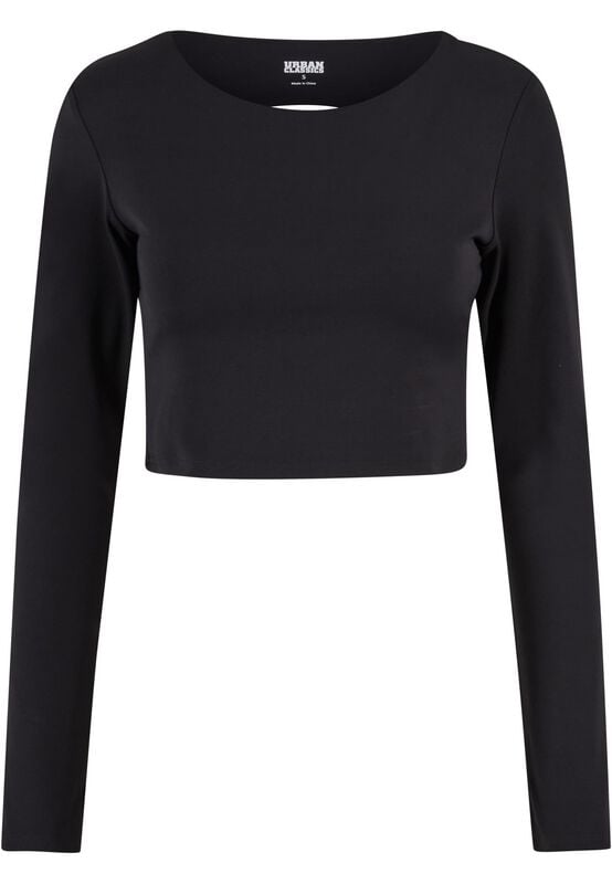 T-shirt manches longues  de Urban Classics - Crop Top de Sport - XS à XL - pour Femme - noir - Urban Classics