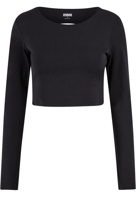 T-shirt manches longues  de Urban Classics - Crop Top de Sport - XS à XL - pour Femme - noir - Urban Classics