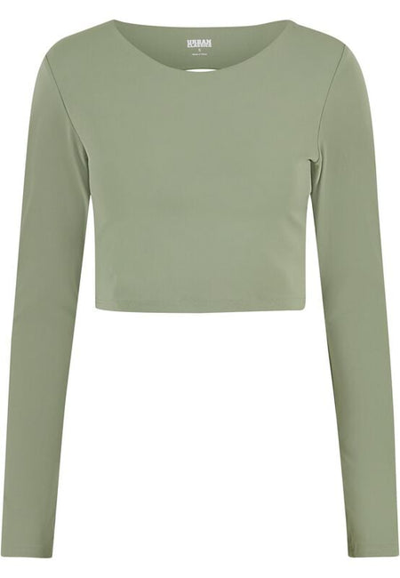 T-shirt manches longues  de Urban Classics - Crop Top de Sport - XS à XL - pour Femme - vert - Urban Classics