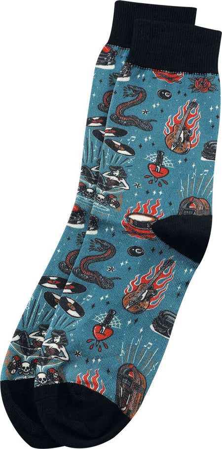 Chaussettes Rockabilly de King Kerosin - Rock'n'Roll - Chaussettes - EU39-42 à EU 43-46 - pour Homme - pétrole - King Kerosin