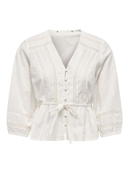 Chemisier  de Only - ONLMICHELLE LS LACE V-NECK TOP WVN - XS à L - pour Femme - blanc cassé - Only