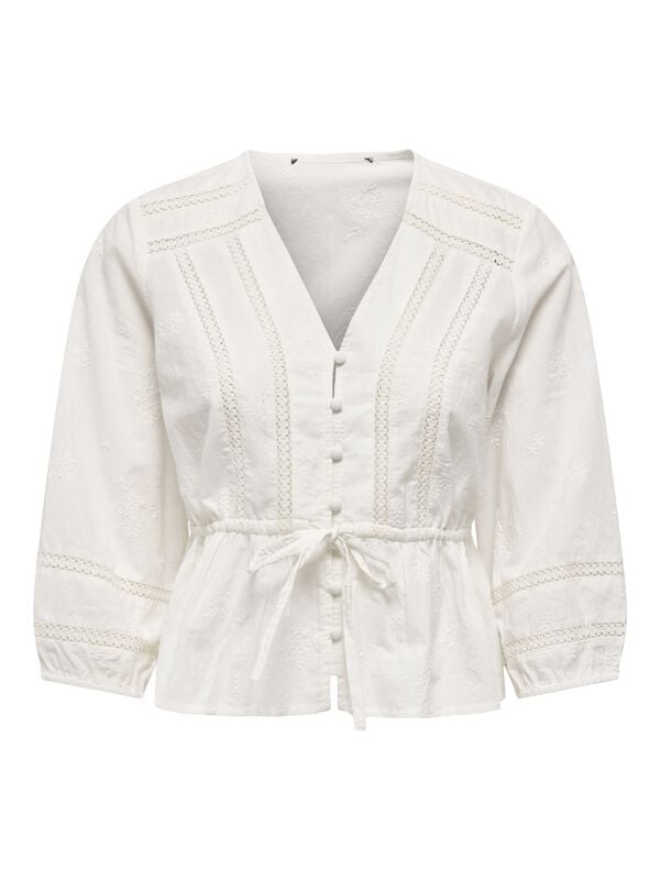 Chemisier  de Only - ONLMICHELLE LS LACE V-NECK TOP WVN - XS à L - pour Femme - blanc cassé - Only