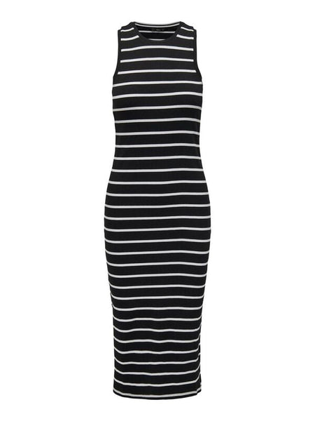 Robe mi-longue  de Only - ONLBELFAST STRIPE S/L JRS NOOS - Robe Mi-Longue - XS à M - pour Femme - noir/blanc - Only