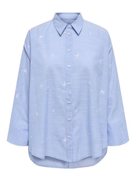 Chemise manches longues  de Only - ONLREGINA GRACE L/S EMB. SHIRT OX WVN - XS à L - pour Femme - bleu - Only