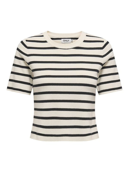 T-Shirt Manches courtes  de Only - ONLFIE 2/4 JUMPER CC KNT - Pull Manches Courtes - XS à XL - pour Femme - beige/noir - Only