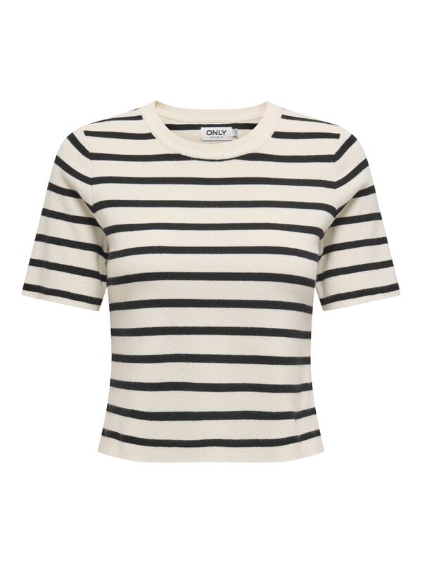 T-Shirt Manches courtes  de Only - ONLFIE 2/4 JUMPER CC KNT - Pull Manches Courtes - XS à XL - pour Femme - beige/noir - Only