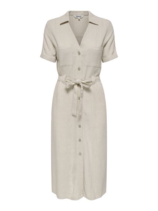 Robe mi-longue  de Only - ONLSIESTA SS LIN BL SHIRT DRESS PNT NOOS - XS à S - pour Femme - beige - Only