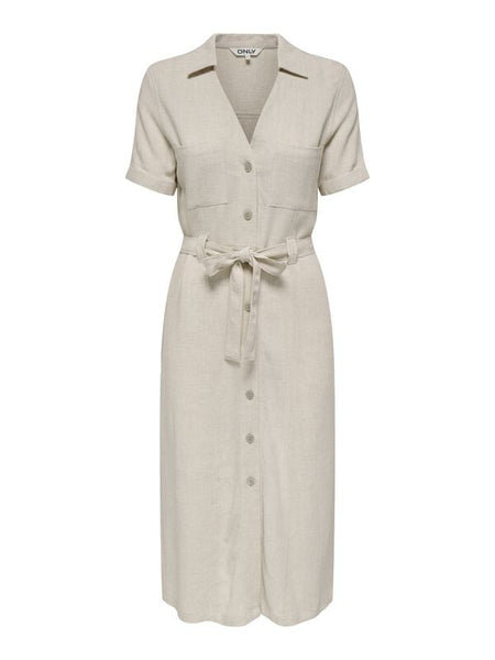 Robe mi-longue  de Only - ONLSIESTA SS LIN BL SHIRT DRESS PNT NOOS - XS à S - pour Femme - beige - Only