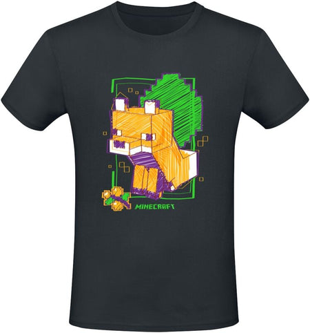 T-Shirt Manches courtes Gaming de Minecraft - Drawn Fox - S à XXL - pour Unisexe - noir - Minecraft
