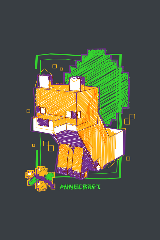 T-Shirt Manches courtes Gaming de Minecraft - Drawn Fox - S à XXL - pour Unisexe - noir - Minecraft - View 2
