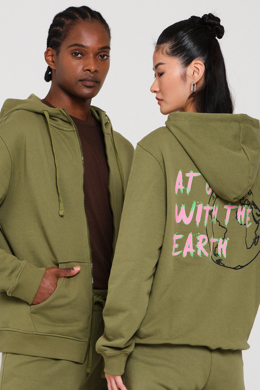 Sweat-shirt zippé à capuche  de Rockupy - One with the Earth - Janne - Sweat à Capuche Vert Foncé - XS à XL - pour Unisexe - vert foncé - Rockupy - View 2