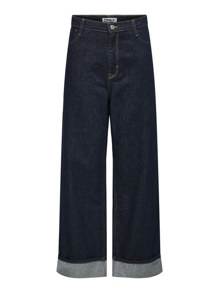 Jean  de Only - ONLHOPE HW WIDE FOLD UP RINSE DNM CRO - W27L32 à W29L32 - pour Femme - bleu - Only
