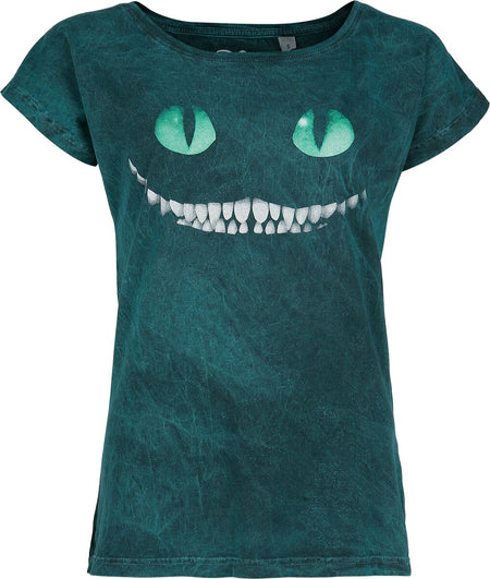 T-Shirt Manches courtes Disney de Alice Au Pays Des Merveilles - Chat du Cheshire - Sourire - S à 4XL - pour Femme - pétrole - Alice Au Pays Des Merveilles