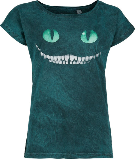 T-Shirt Manches courtes Disney de Alice Au Pays Des Merveilles - Chat du Cheshire - Sourire - S à 4XL - pour Femme - pétrole - Alice Au Pays Des Merveilles