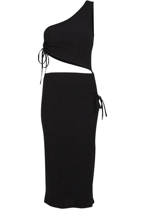 Robe mi-longue  de Urban Classics - Robe Jersey Découpée - XS à XL - pour Femme - noir - Urban Classics