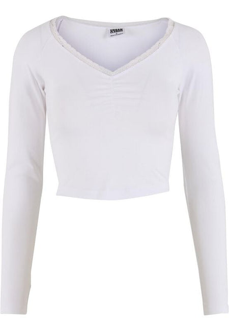 T-shirt manches longues  de Urban Classics - Haut Manches Longues en Dentelle - XS à XL - pour Femme - blanc - Urban Classics