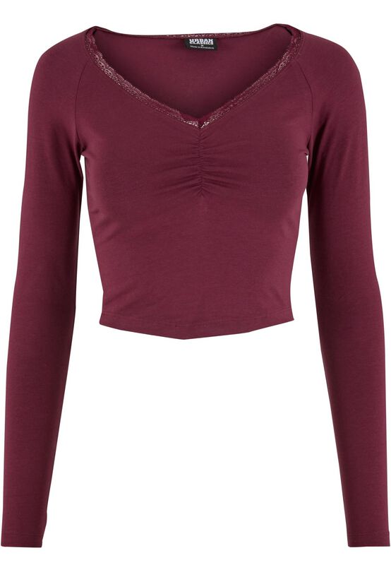 T-shirt manches longues  de Urban Classics - Haut Manches Longues en Dentelle - XS à XL - pour Femme - bordeaux - Urban Classics