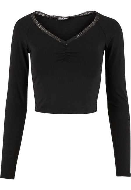 T-shirt manches longues  de Urban Classics - Haut Manches Longues en Dentelle - XS à XL - pour Femme - noir - Urban Classics