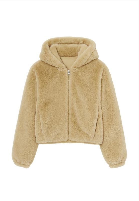 Sweat-shirt zippé à capuche  de Urban Classics - Sweat Fausse Fourrure - XS à XL - pour Femme - sable - Urban Classics