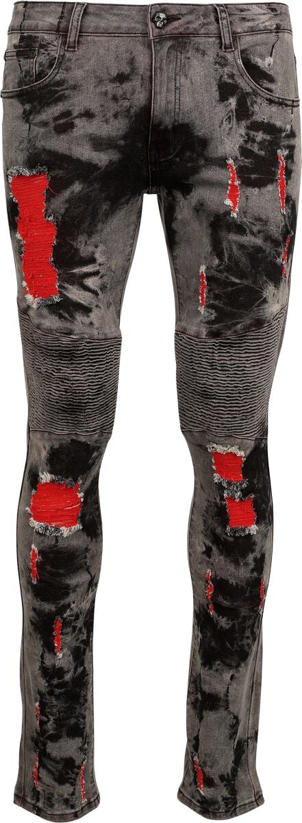 Jean  de Rock Rebel by EMP - Jean Délavé avec Détails Rouges - W30L32 à W34L34 - pour Homme - gris/rouge - Rock Rebel by EMP