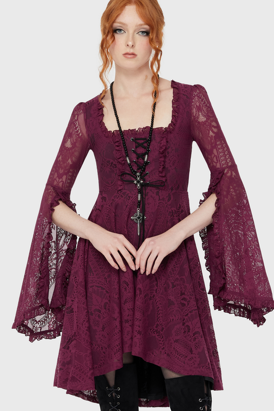 Robe mi-longue Gothic de Killstar - Robe Maiden en dentelle Belladonna – Killing Kisses Lace - XS à L - pour Femme - lilas - Killstar - View 2