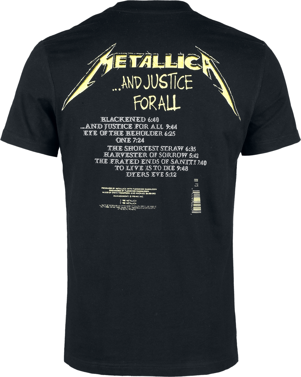 T-Shirt Manches courtes  de Metallica - ...And Justice For All - Tracklist - Heavyweight - S à XXL - pour Homme - noir - metallica - View 2