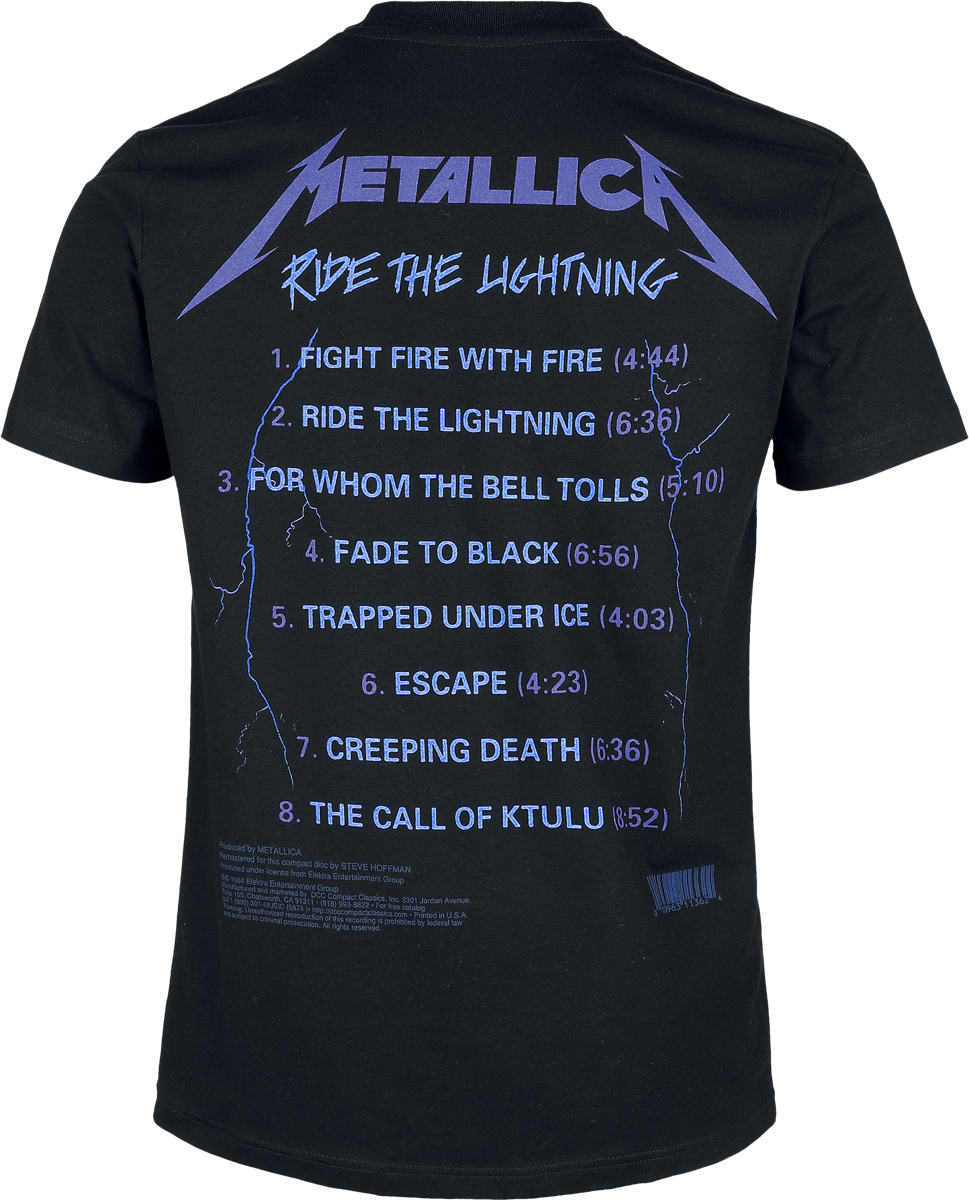 T-Shirt Manches courtes  de Metallica - Ride The Lightning - Heavyweight - S à XXL - pour Homme - noir - metallica - View 2