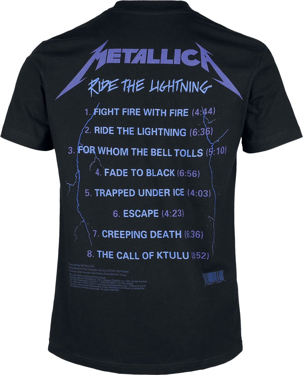 T-Shirt Manches courtes  de Metallica - Ride The Lightning - Heavyweight - S à XXL - pour Homme - noir - metallica - View 2