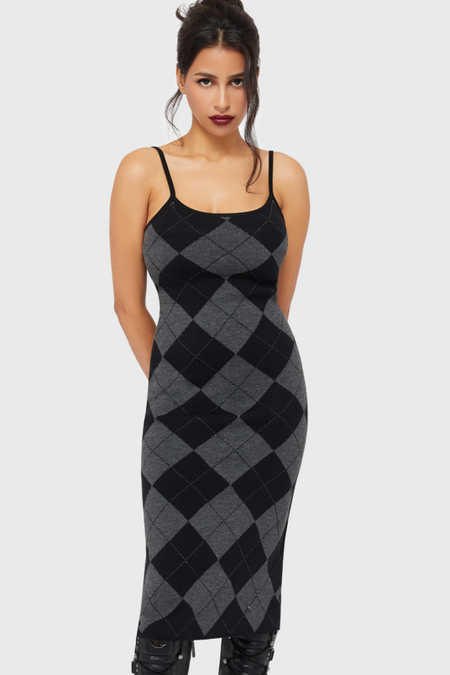 Robe longue Gothic de Killstar - Twilight Argyle Midi Dress - XS à XXL - pour Femme - noir/gris - Killstar - View 2