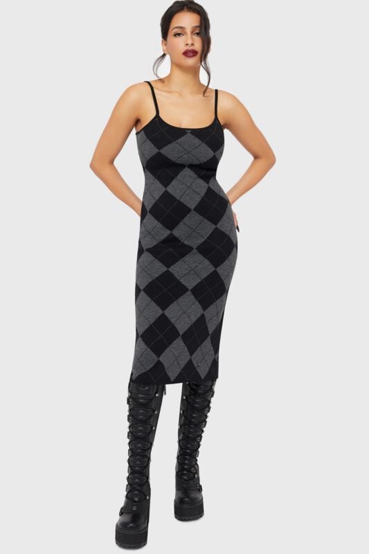 Robe longue Gothic de Killstar - Twilight Argyle Midi Dress - XS à XXL - pour Femme - noir/gris - Killstar