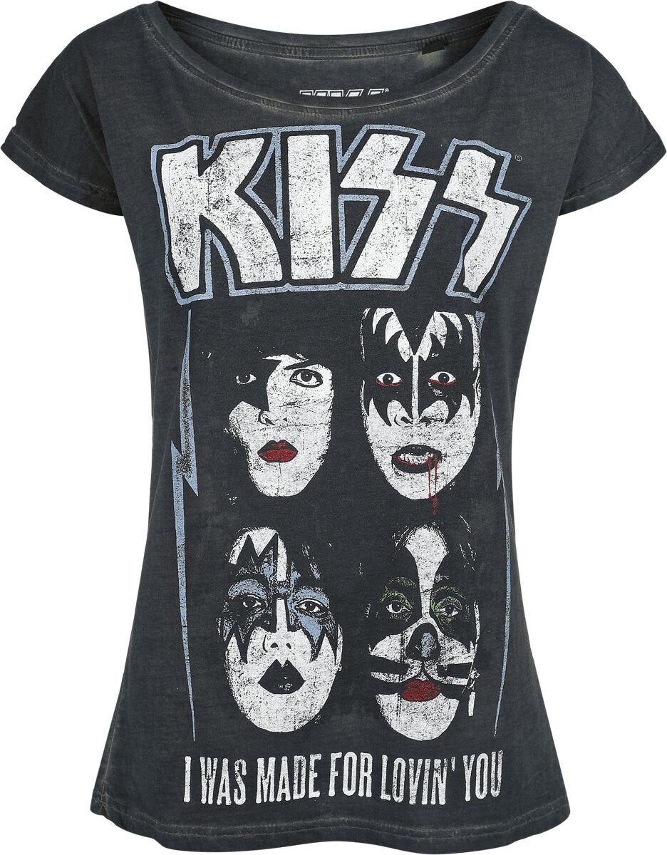 T-Shirt Manches courtes  de Kiss - I Was Made For Lovin' You - S à 4XL - pour Femme - gris foncé - Kiss