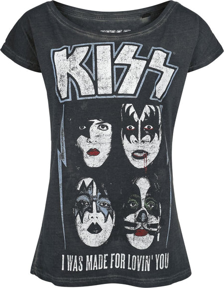 T-Shirt Manches courtes  de Kiss - I Was Made For Lovin' You - S à 4XL - pour Femme - gris foncé - Kiss