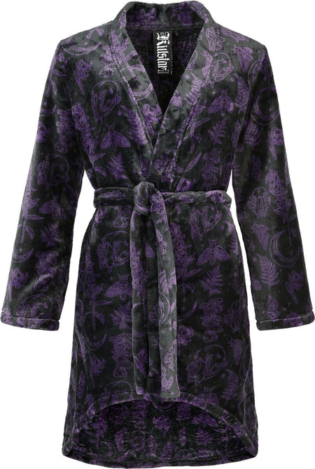 Robe de Chambre Gothic de Killstar - Midnight Moth - Peignoir - XS à 3XL - pour Femme - noir/lilas - Killstar